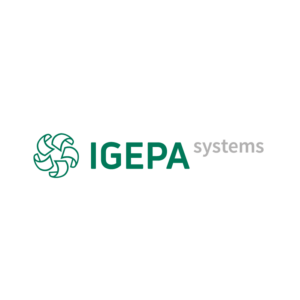 Logo von IGEPA systems mit einem stilisierten Symbol und dem Schriftzug in grüner und grauer Farbe.