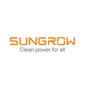 Logo von Sungrow mit dem Slogan 'Clean power for all' in orange und schwarz.