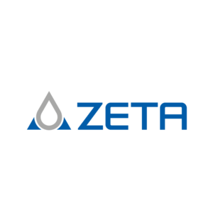 Logo von Zeta mit einem stilisierten Wassertropfen und dem Schriftzug ZETA in blauer Schrift.